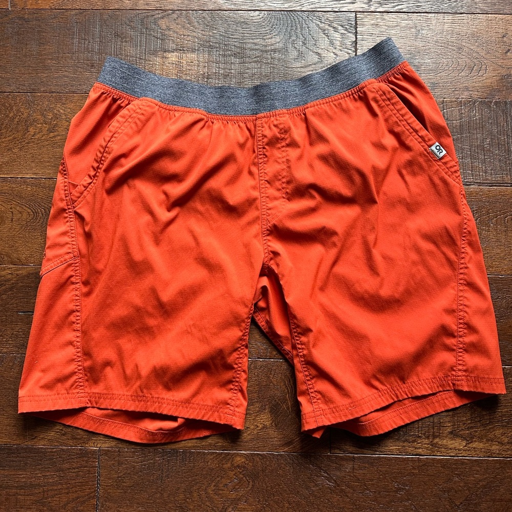 Men’s Orange Outdoor Research Elastic Waist Shorts Size XL 9” Inseam